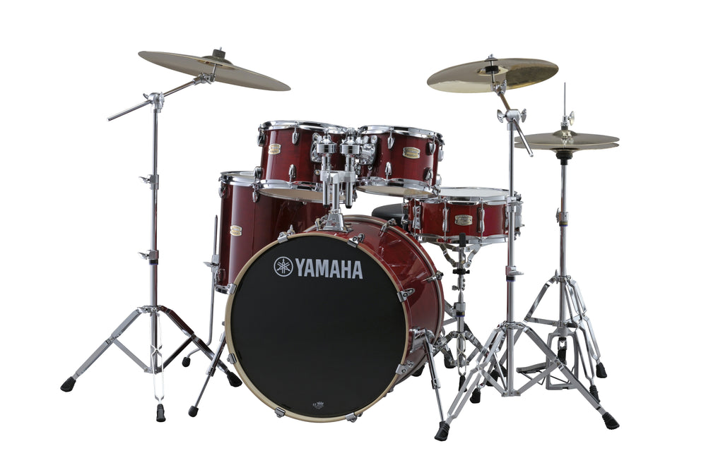 Yamaha Stage Custom Euro Pack - Cranberry Red - 22 Inch Kick with Paiste Cymbal Pack & PSTX 18Inch Swiss Crash-Buzz Music