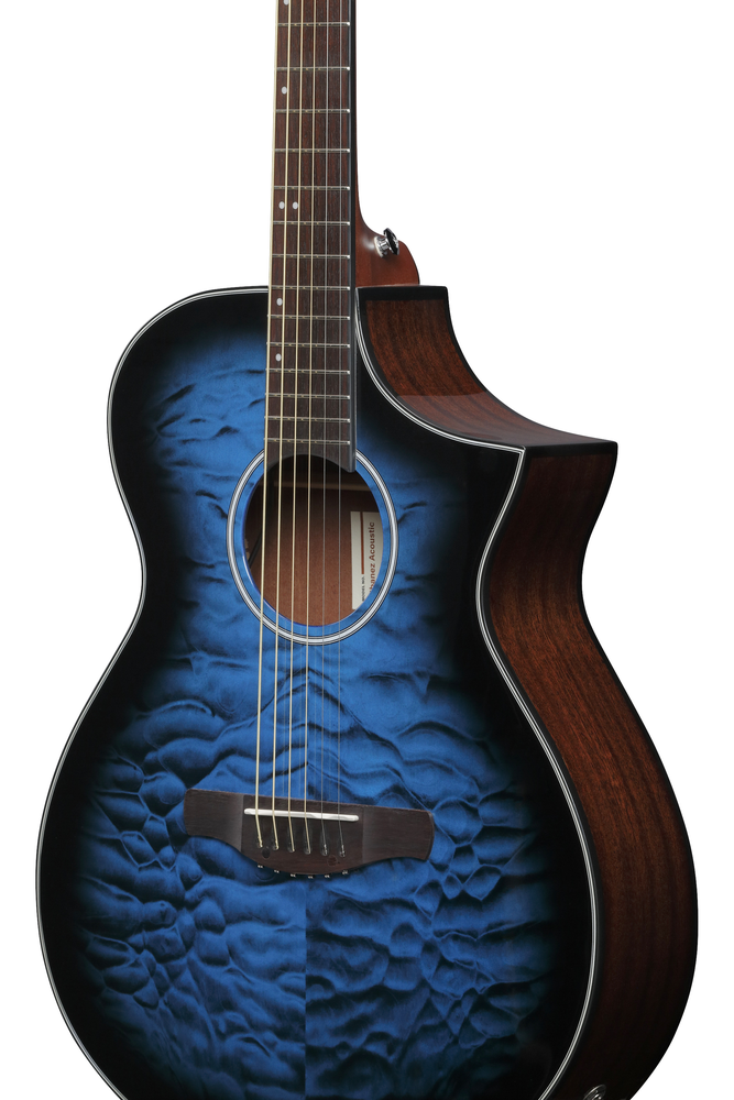 Ibanez AEWC16QA Transparent Blue Sunburst High Gloss top, Natural High Gloss back and sides Acoustic Guitar-Buzz Music