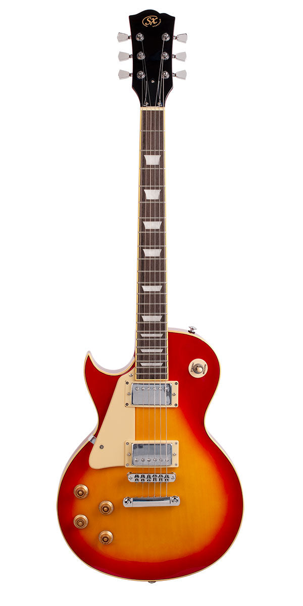SX GTSE3SKLHCS - LP Style Guitar Pack – Cherry Sunburst – Left Hand - SX Guitar, Clip-On Tuner, Gig Bag, Strap, Picks, Lead, FREE Online Lessons-Buzz Music