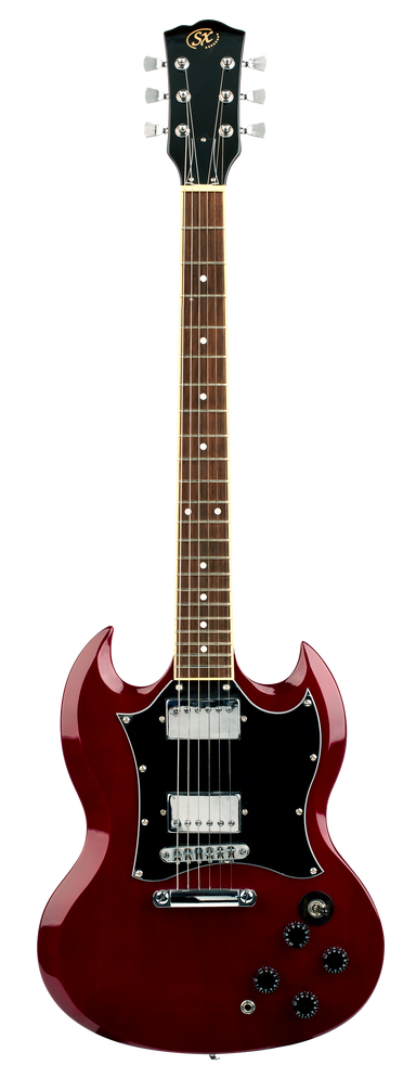 SX GTSE4SKTWR - SG Style Guitar Pack – Transparent Wine Red - SX Guitar, Clip-On Tuner, Gig Bag, Strap, Picks, Lead, FREE Online Lessons-Buzz Music