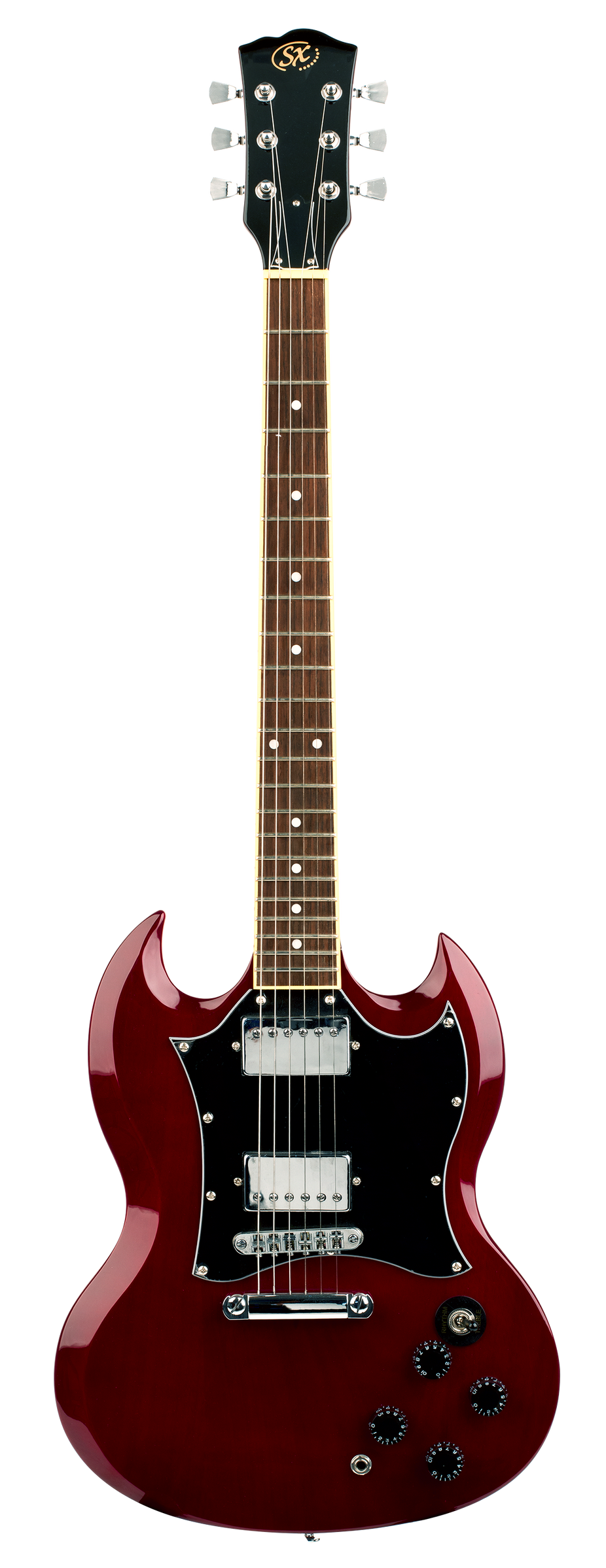 SX GTSE4SKTWR - SG Style Guitar Pack – Transparent Wine Red - SX Guitar, Clip-On Tuner, Gig Bag, Strap, Picks, Lead, FREE Online Lessons-Buzz Music