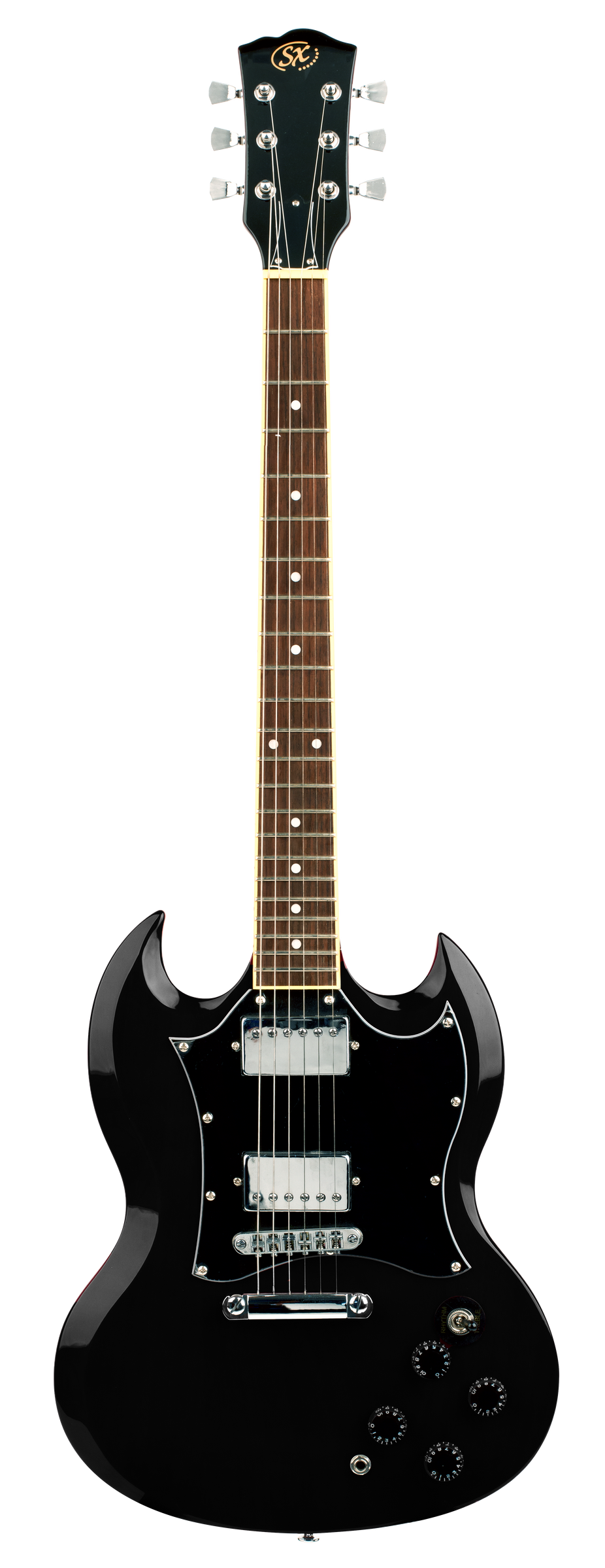 SX GTSE4SKB - SG Style Guitar Pack – Black - SX Guitar, Clip-On Tuner, Gig Bag, Strap, Picks, Lead, FREE Online Lessons-Buzz Music