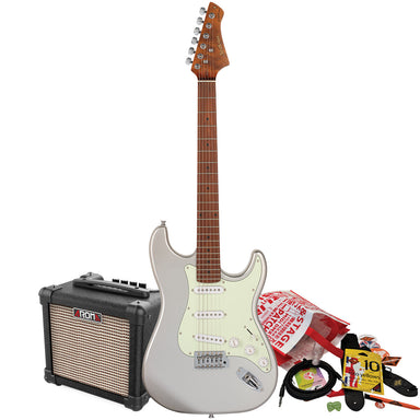 Northstar S-Style Electric Guitar - Inca Silver with Aroma 10W Amp & Accessory Pack-Buzz Music