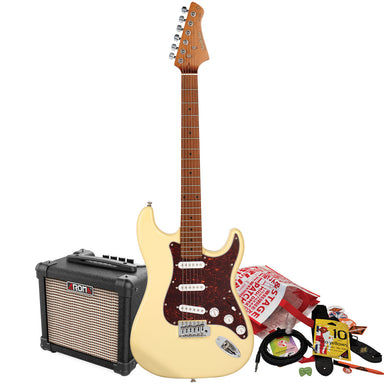 Northstar S-Style Electric Guitar - Vintage White with Aroma 10W Amp & Accessory Pack-Buzz Music