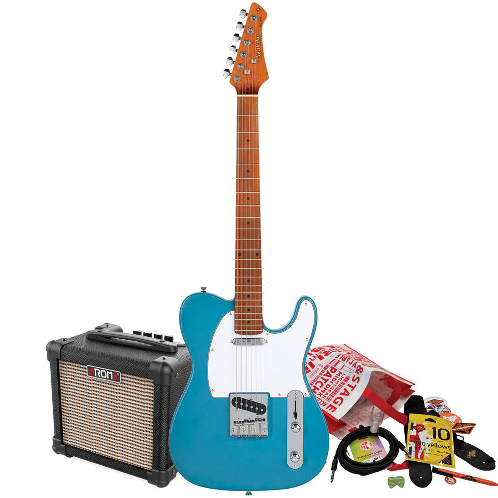 Northstar T-Style Electric Guitar - Cadillac Blue with Aroma 10W Amp & Accessory Pack-Buzz Music