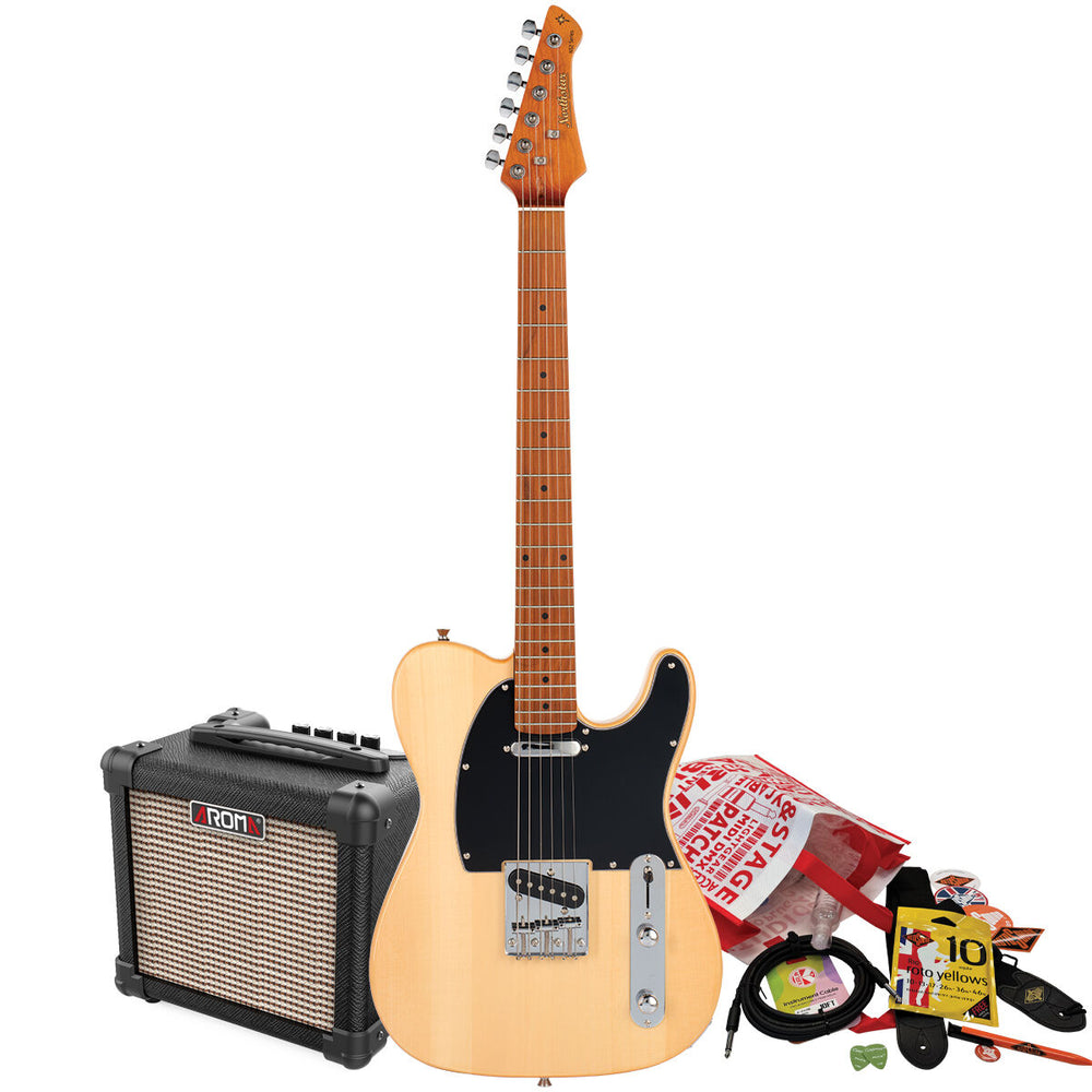 Northstar T-Style Electric Guitar - Natural Matte with Aroma 10W Amp & Accessory Pack-Buzz Music
