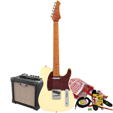 Northstar T-Style Electric Guitar - Vintage White with Aroma 10W Amp & Accessory Pack-Buzz Music