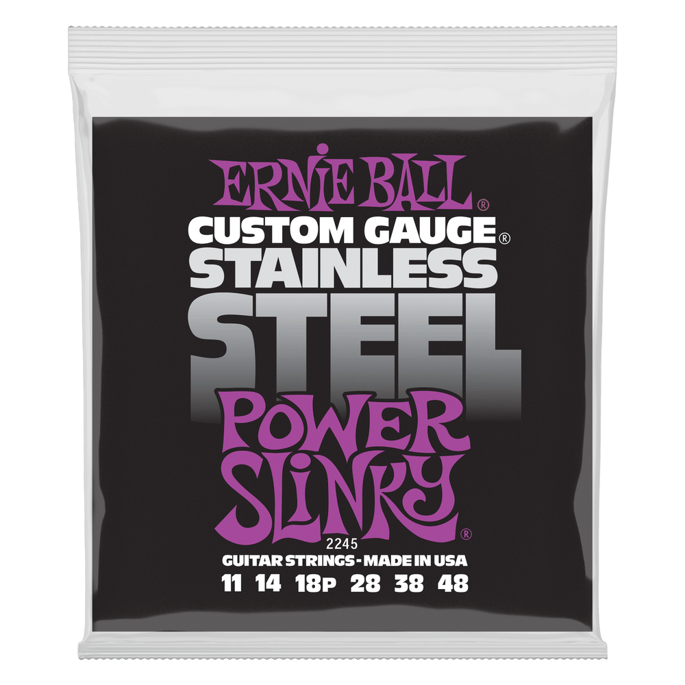 Ernie Ball Power Slinky Stainless Steel Wound Electric Guitar Strings - 11-48 Gauge-Buzz Music