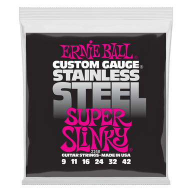 Ernie Ball Super Slinky Stainless Steel Wound Electric Guitar Strings - 9-42 Gauge-Buzz Music