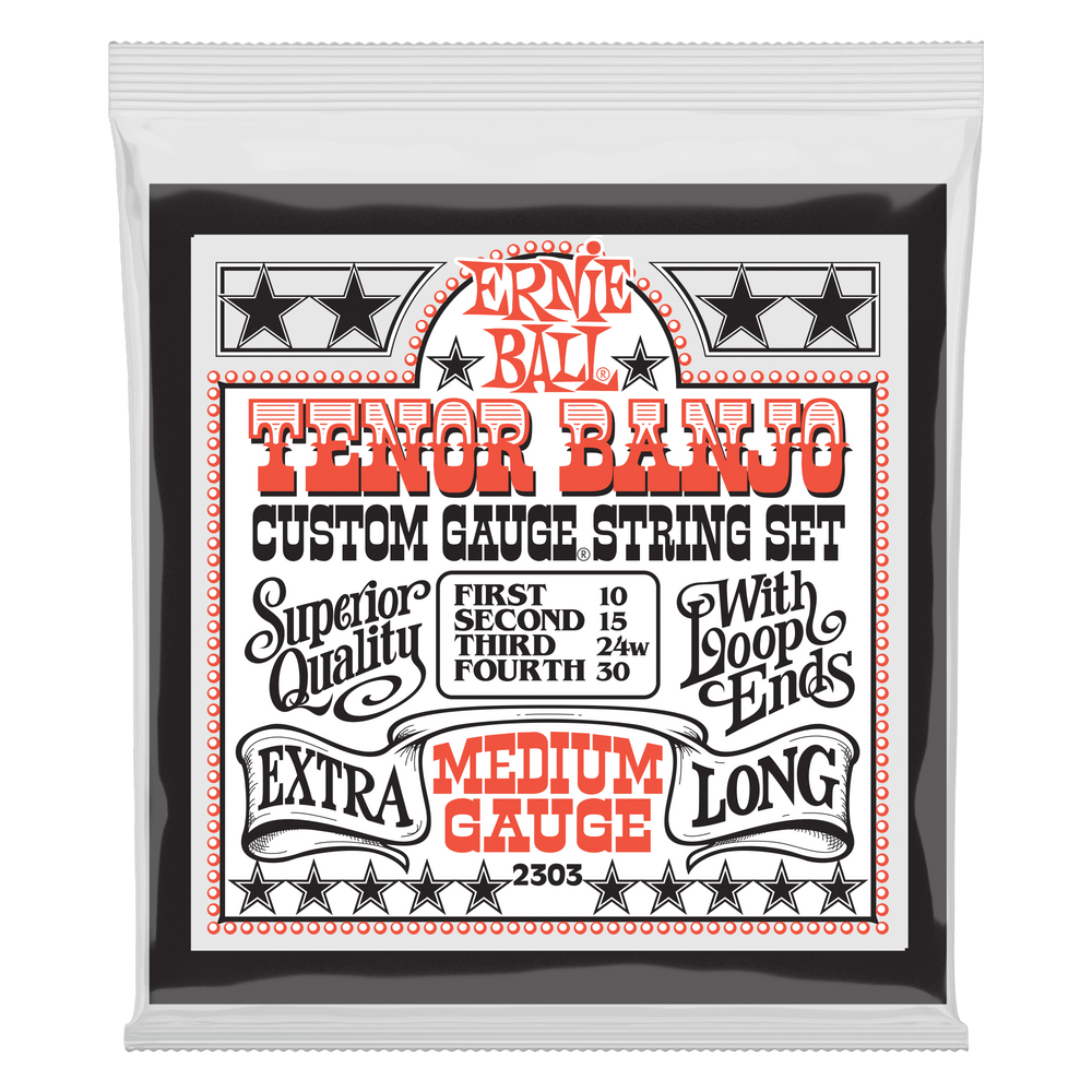 Ernie Ball Medium Loop End Stainless Steel Tenor Banjo Guitar Strings - 10-30 Gauge-Buzz Music