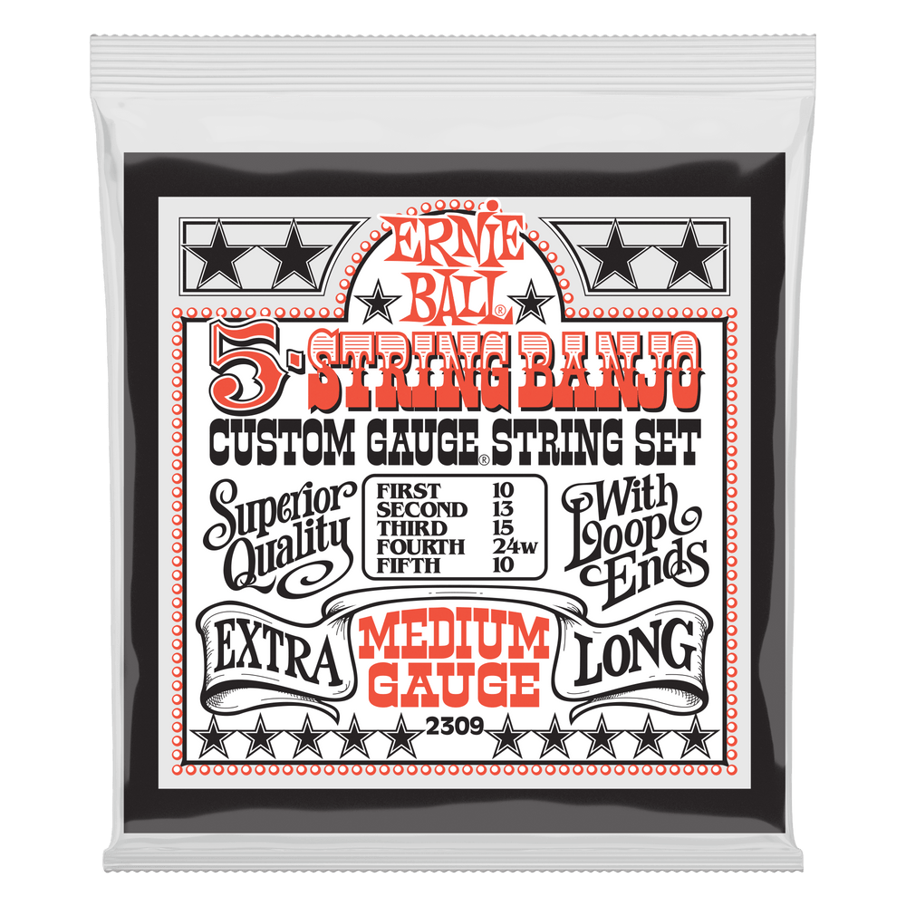 Ernie Ball Medium 5-String Loop End Stainless Steel Banjo Guitar Strings - 10-10 Gauge-Buzz Music