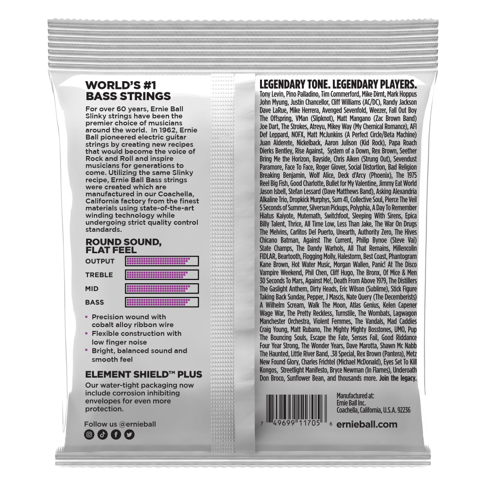 Ernie Ball Power Slinky Flatwound Short Scale Electric Bass Strings 50-110 Gauge-Buzz Music