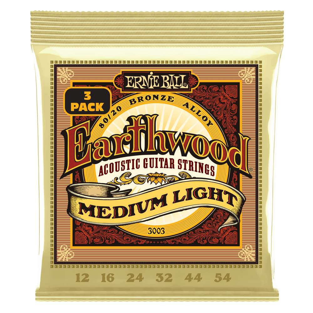 Ernie Ball Earthwood Medium Light 80/20 Bronze Acoustic Guitar Strings 3 Pack - 12-54 Gauge-Buzz Music