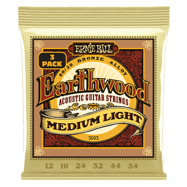 Ernie Ball Earthwood Medium Light 80/20 Bronze Acoustic Guitar Strings 3 Pack - 12-54 Gauge-Buzz Music