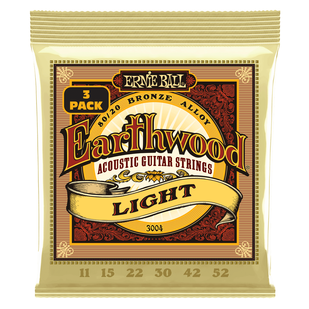 Ernie Ball Earthwood Light 80/20 Bronze Acoustic Guitar Strings 3-Pack - 11-52 Gauge-Buzz Music