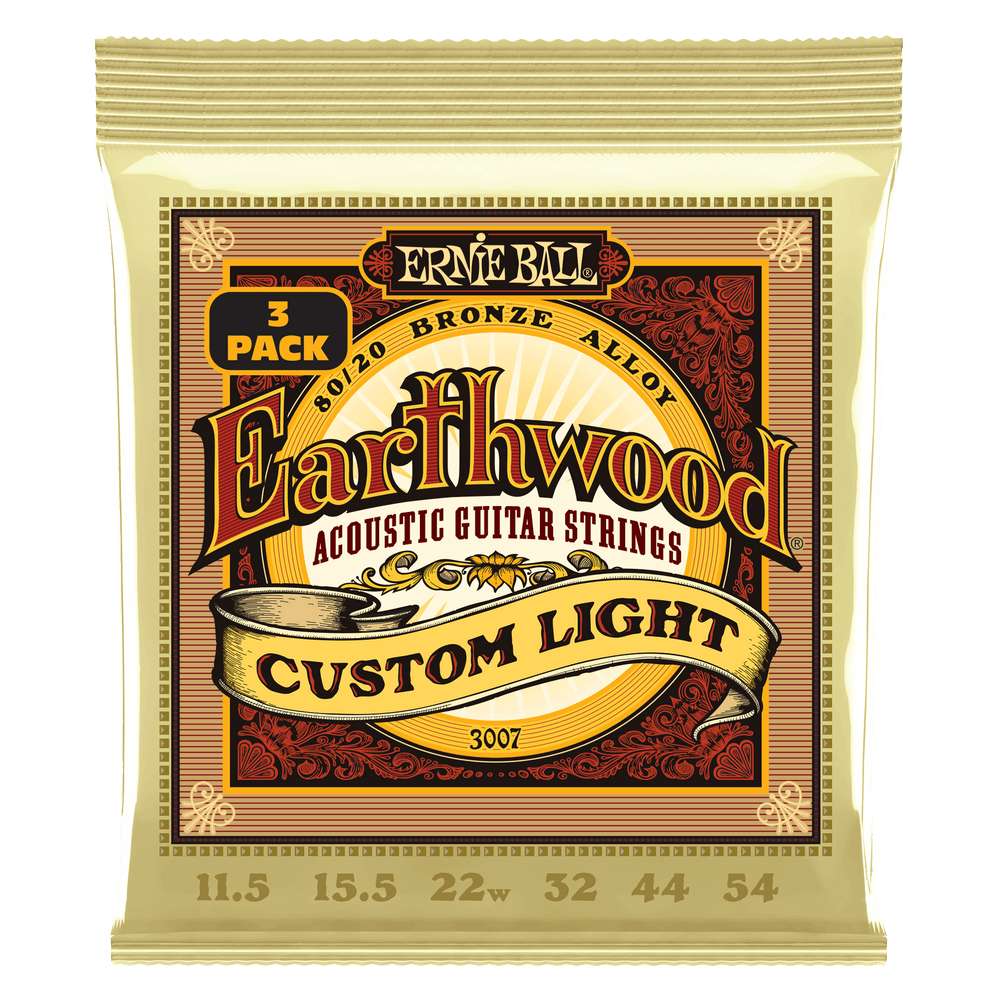 Ernie Ball Erthwd Custom Light 8020 Brnz Ac Gtr Strings 3 Pk 11.5 54-Buzz Music