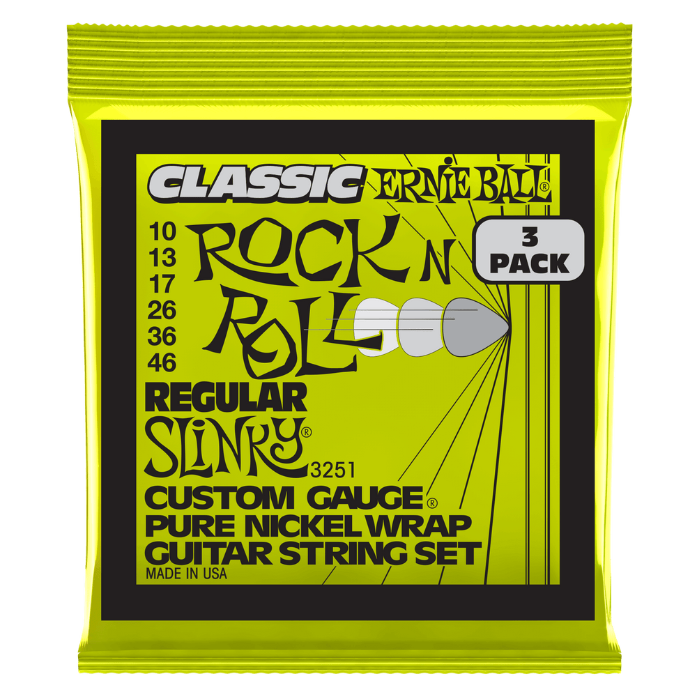 Ernie Ball Regular Slinky Classic Rnr Pure Nckl Elec Gtr Strings 3 Pk 10 46-Buzz Music