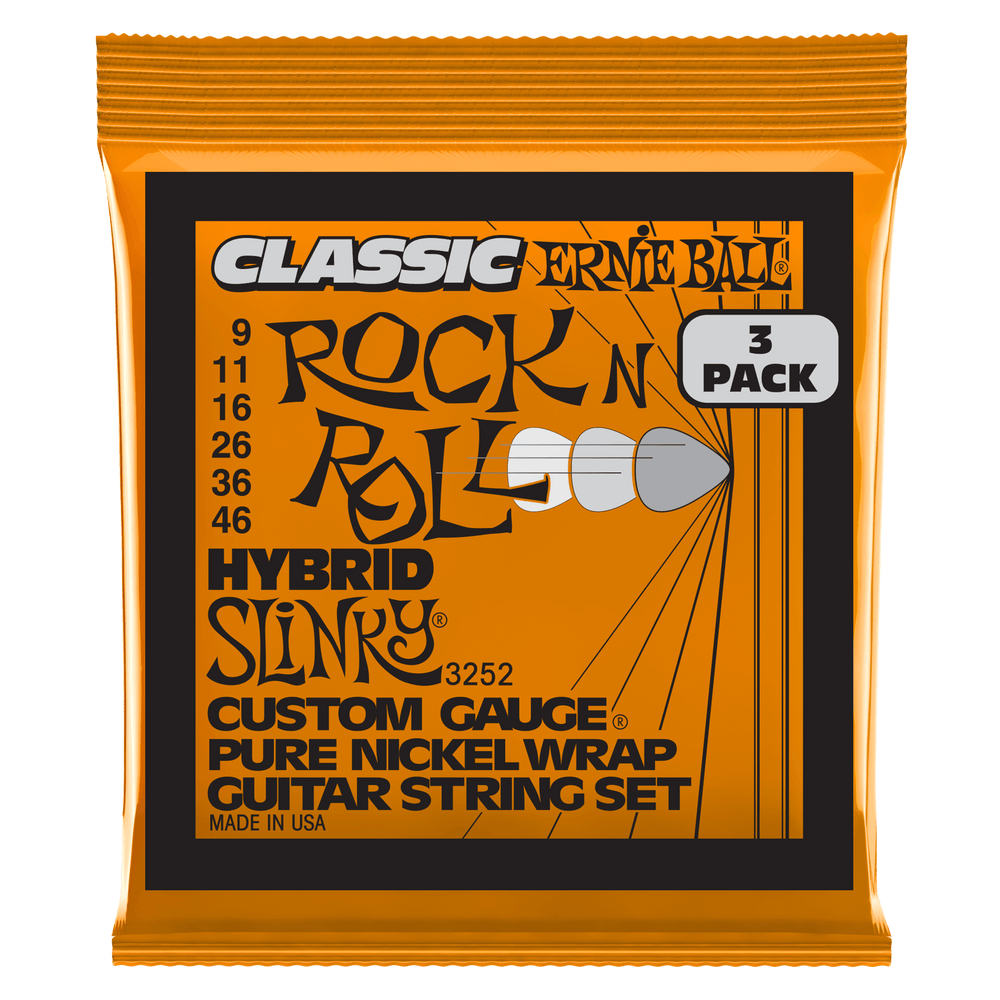 Ernie Ball Hybrid Slinky Classic Rnr Pure Nckl Elec Gtr Strings 3 Pk 9 46-Buzz Music