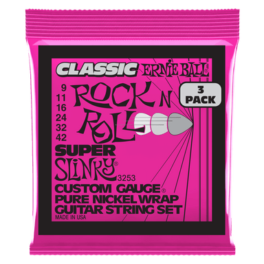 Ernie Ball Super Slinky Classic Rnr Pure Nckl Elec Gtr Strings 3 Pk 9 42-Buzz Music