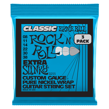 Ernie Ball Extra Slinky Classic Rnr Pure Nckl Elec Gtr Strings 3 Pk 8 38-Buzz Music