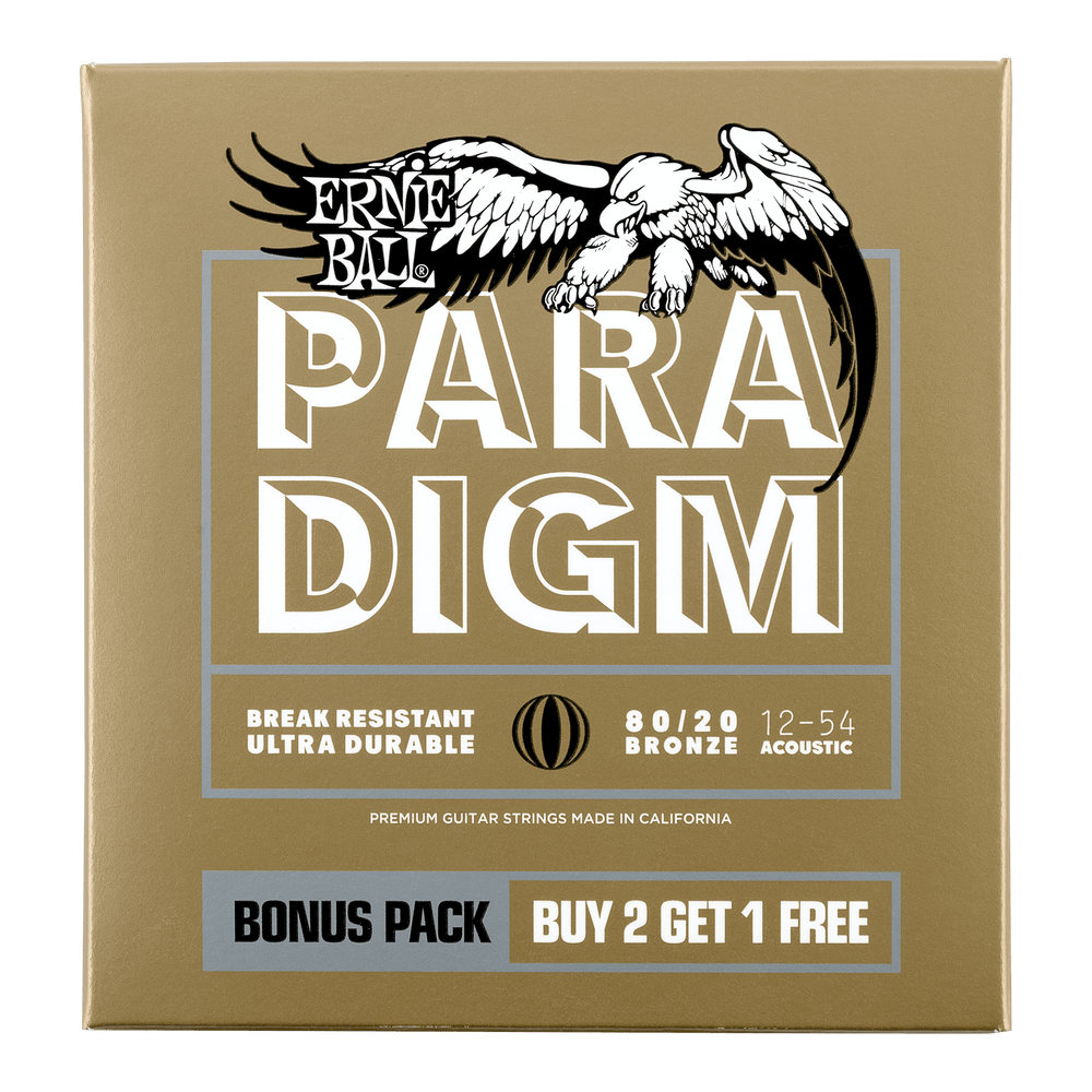 Ernie Ball 3 Pack - 12-54 Paradigm Med Light 80/20 Bronze Acoustic Guitar Strings-Buzz Music