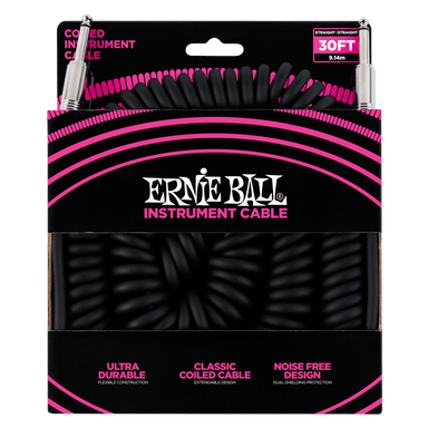 Ernie Ball 30 Coiled Straight / Straight Instrument Cable - Black-Buzz Music