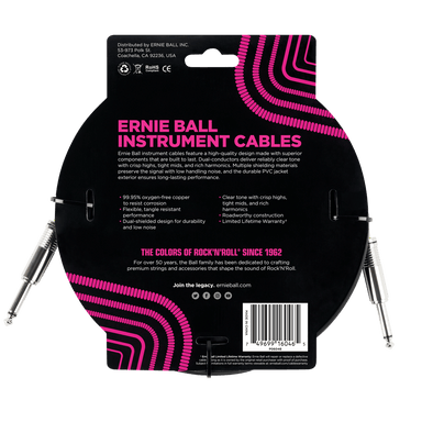 Ernie Ball 20 Straight / Straight Instrument Cable - Black-Buzz Music