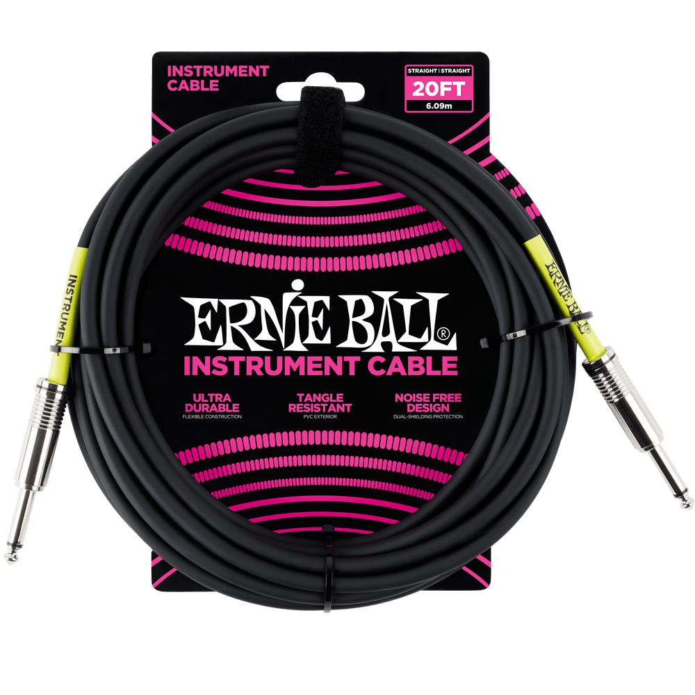 Ernie Ball 20 Straight / Straight Instrument Cable - Black-Buzz Music