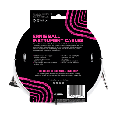 Ernie Ball 20 Straight / Angle Instrument Cable - White-Buzz Music