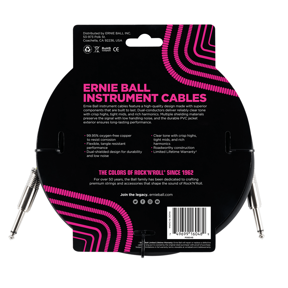 Ernie Ball 10 Straight / Straight Instrument Cable - Black-Buzz Music