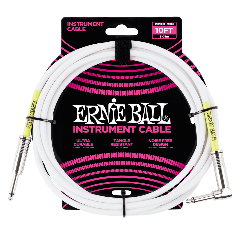 Ernie Ball 10 Straight / Angle Instrument Cable - White-Buzz Music