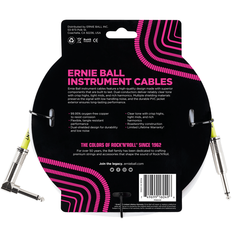 Ernie Ball 10 Straight / Angle Instrument Cable - White-Buzz Music