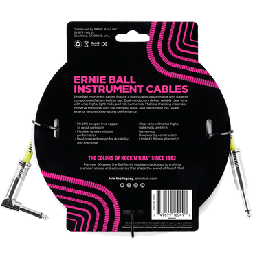 Ernie Ball 10 Straight / Angle Instrument Cable - White-Buzz Music