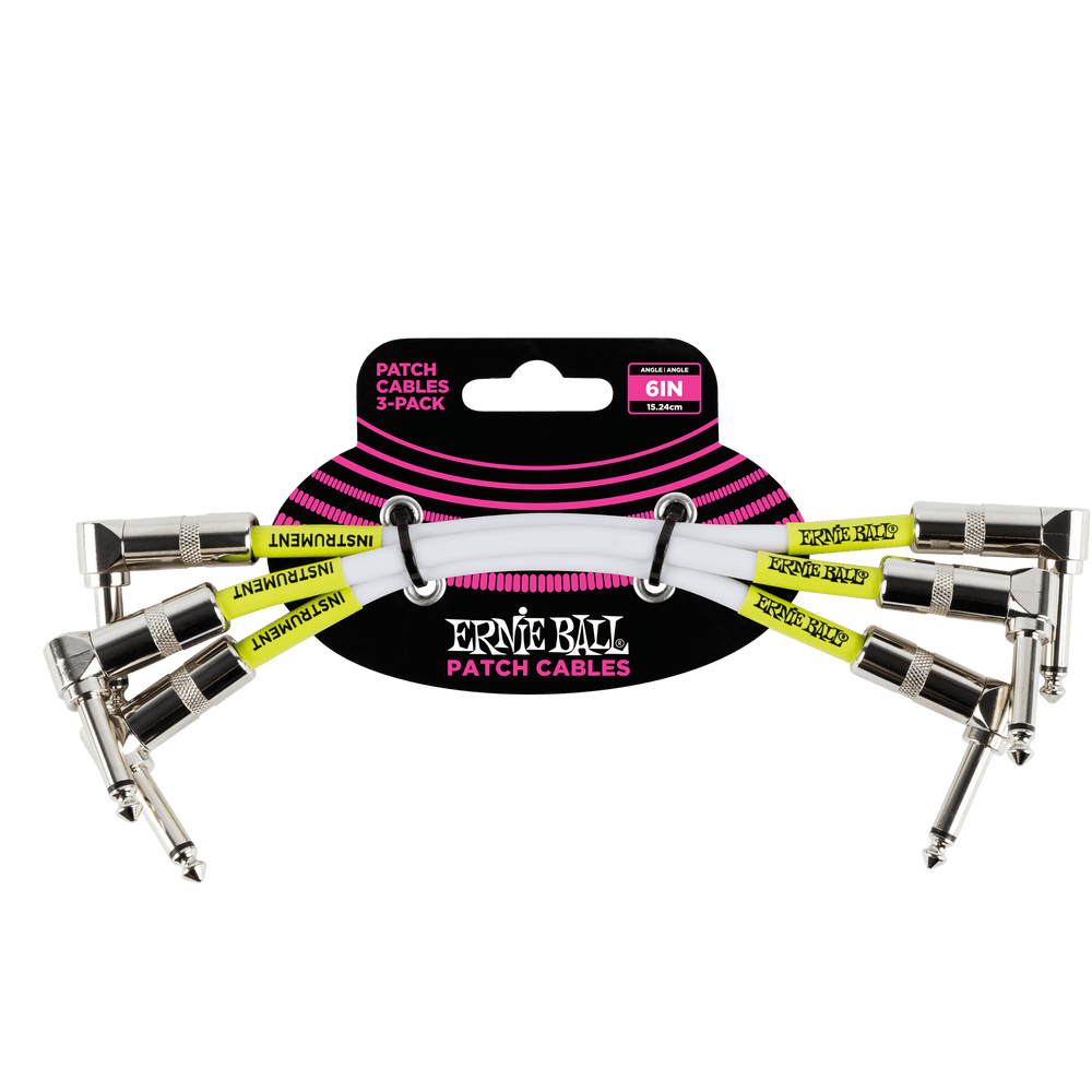 Ernie Ball 6 Angle / Angle Patch Cable 3-Pack - White-Buzz Music