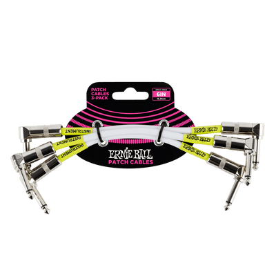 Ernie Ball 6 Angle / Angle Patch Cable 3-Pack - White-Buzz Music