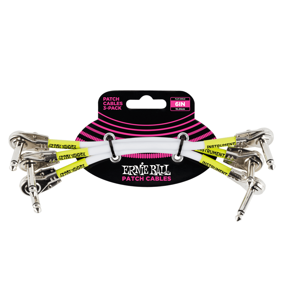 Ernie Ball 6 Flat Angle / Flat Angle Patch Cable 3-Pack - White-Buzz Music