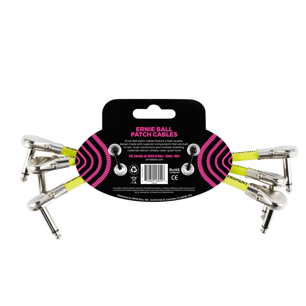 Ernie Ball 6 Flat Angle / Flat Angle Patch Cable 3-Pack - White-Buzz Music