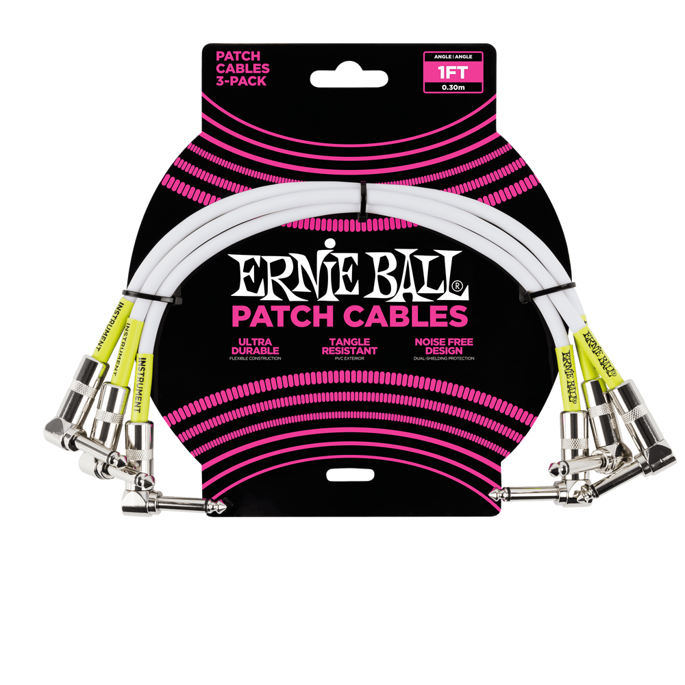 Ernie Ball 1 Angle / Angle Patch Cable 3-Pack - White-Buzz Music