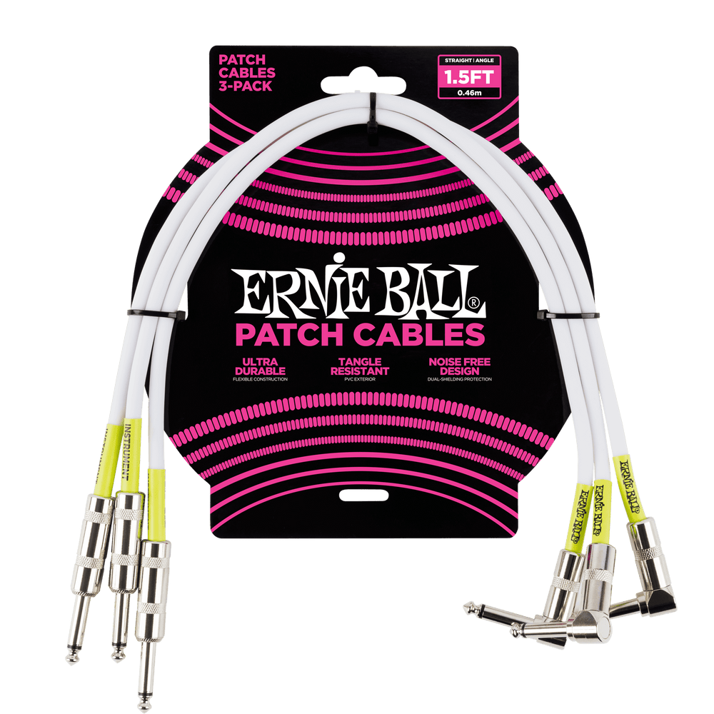 Ernie Ball 1.5 Straight / Angle Patch Cable 3-Pack - White-Buzz Music