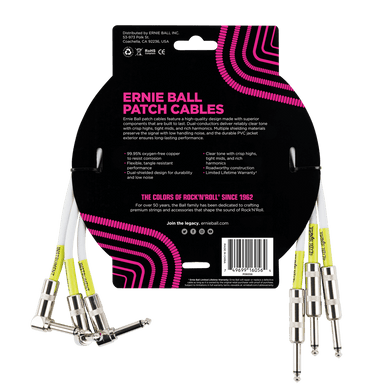 Ernie Ball 1.5 Straight / Angle Patch Cable 3-Pack - White-Buzz Music