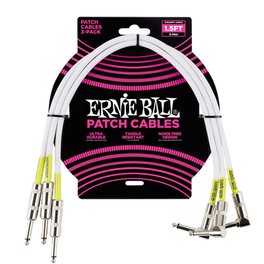 Ernie Ball 1.5 Straight / Angle Patch Cable 3-Pack - White-Buzz Music