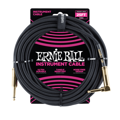 Ernie Ball 25 Braided Straight / Angle Instrument Cable - Black-Buzz Music