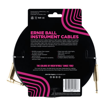 Ernie Ball 25 Braided Straight / Angle Instrument Cable - Black-Buzz Music