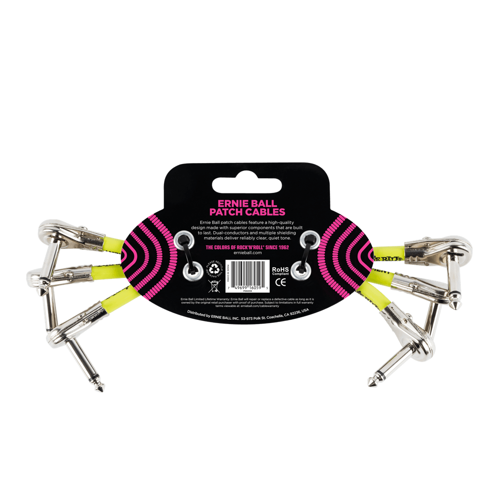 Ernie Ball 6 Flat Angle / Flat Angle Patch Cable 3-Pack - Black-Buzz Music