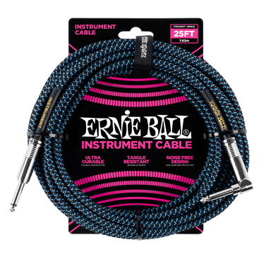 Ernie Ball 25 Braided Straight / Angle Instrument Cable - Black / Blue-Buzz Music