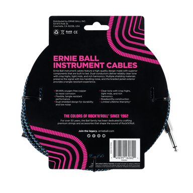 Ernie Ball 25 Braided Straight / Angle Instrument Cable - Black / Blue-Buzz Music