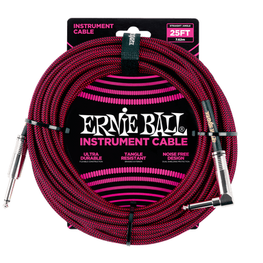 Ernie Ball 25 Braided Straight / Angle Instrument Cable - Black / Red-Buzz Music