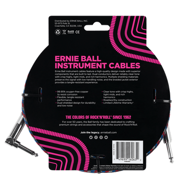 Ernie Ball 25 Braided Straight / Angle Instrument Cable - Black / Red / Blue / White-Buzz Music