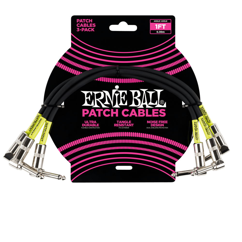 Ernie Ball 1 Angle / Angle Patch Cable 3-Pack - Black-Buzz Music