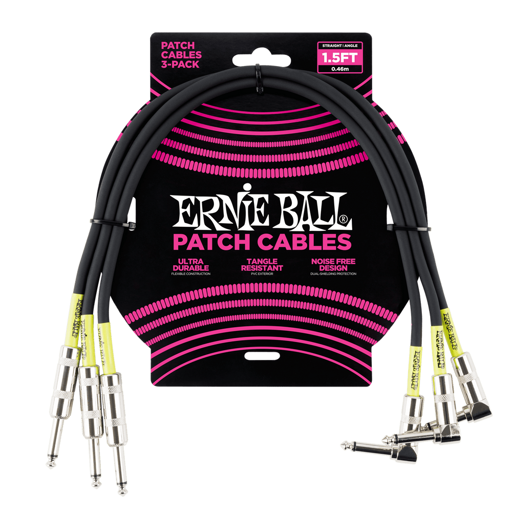 Ernie Ball 1.5 Straight / Angle Patch Cable 3-Pack - Black-Buzz Music